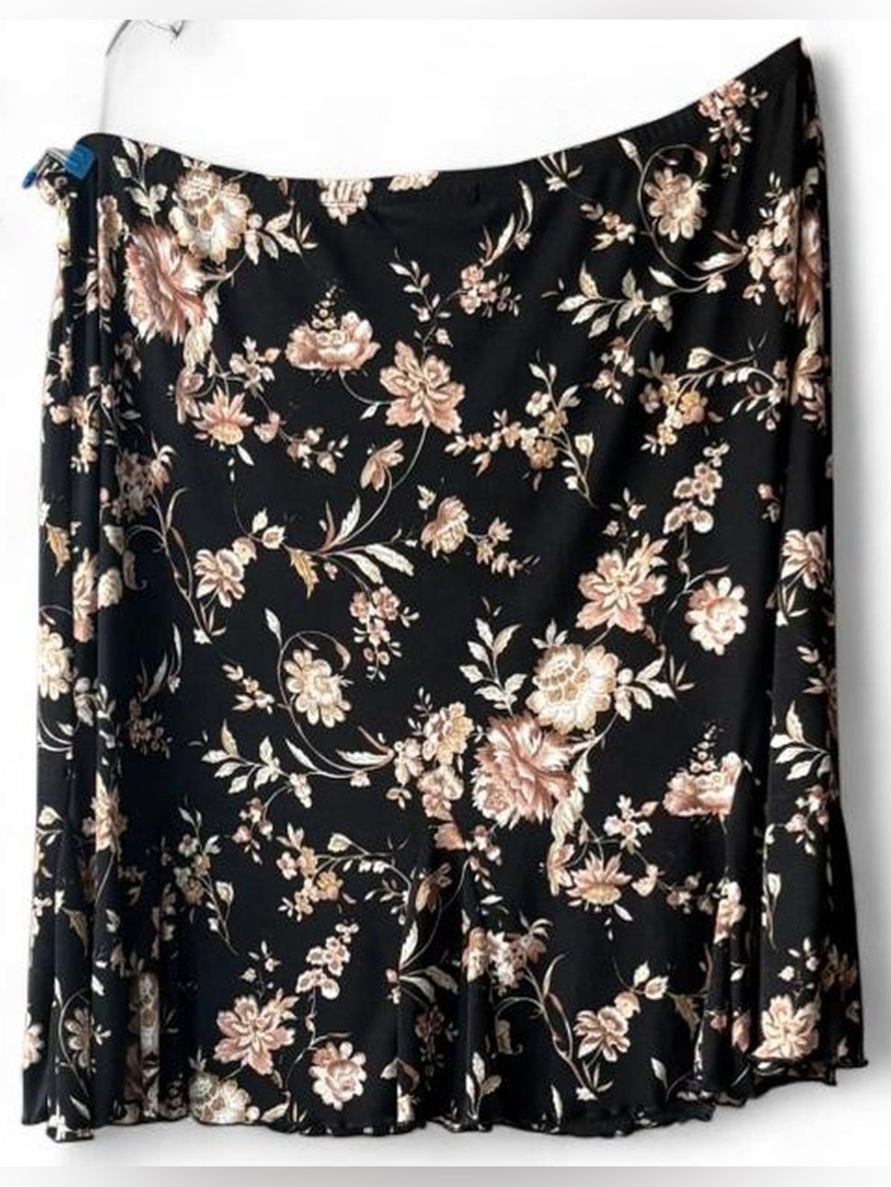 Briggs New York Black with Tan Floral Print Midi Skirt Plus Size 3X